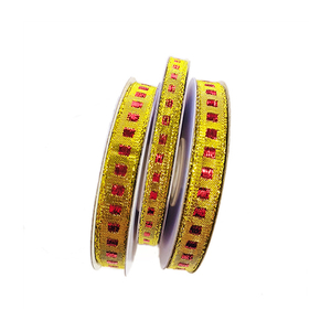 gold Glitter Ribbon with red square dot